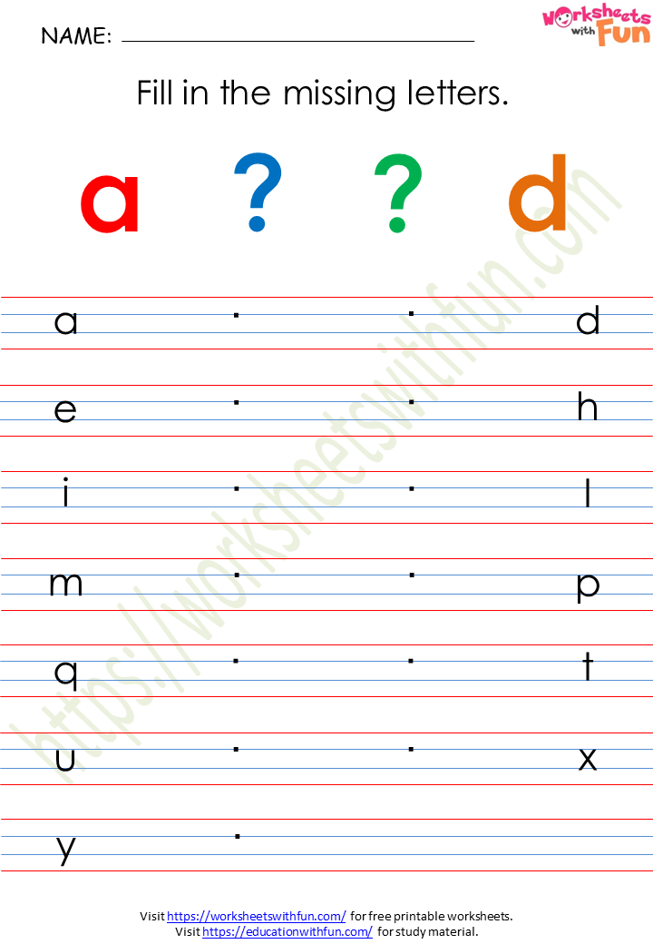 English - Preschool: Lowercase Missing Letters Alphabet Worksheet 9